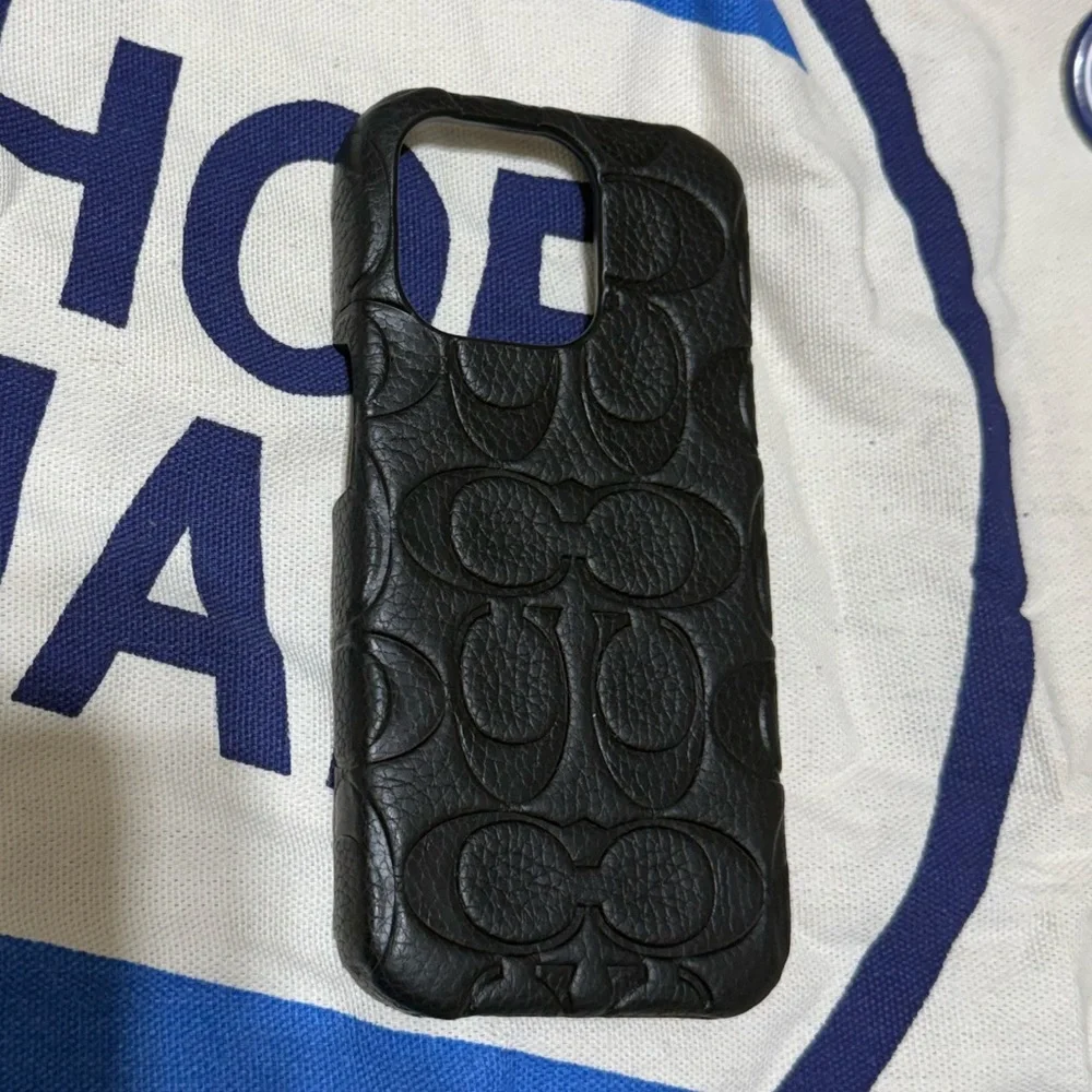 COACH NEW YORK IPHONE 15 PRO CASE GENUINE LEATHER EMBOSSED MONOGRAM SIGNATURE CC